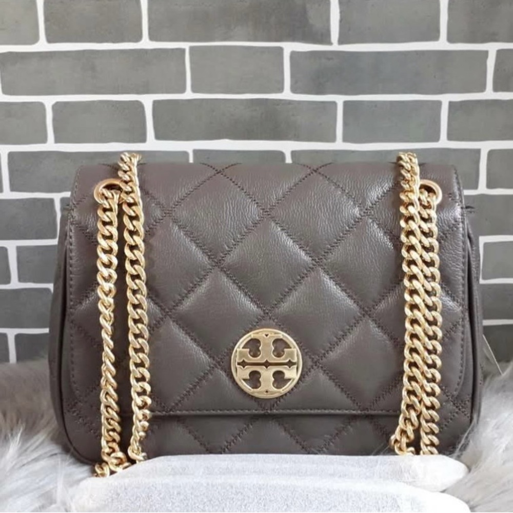 Tory Burch Willa Grey Quilted Versatile Shoulder Crossbody Bag